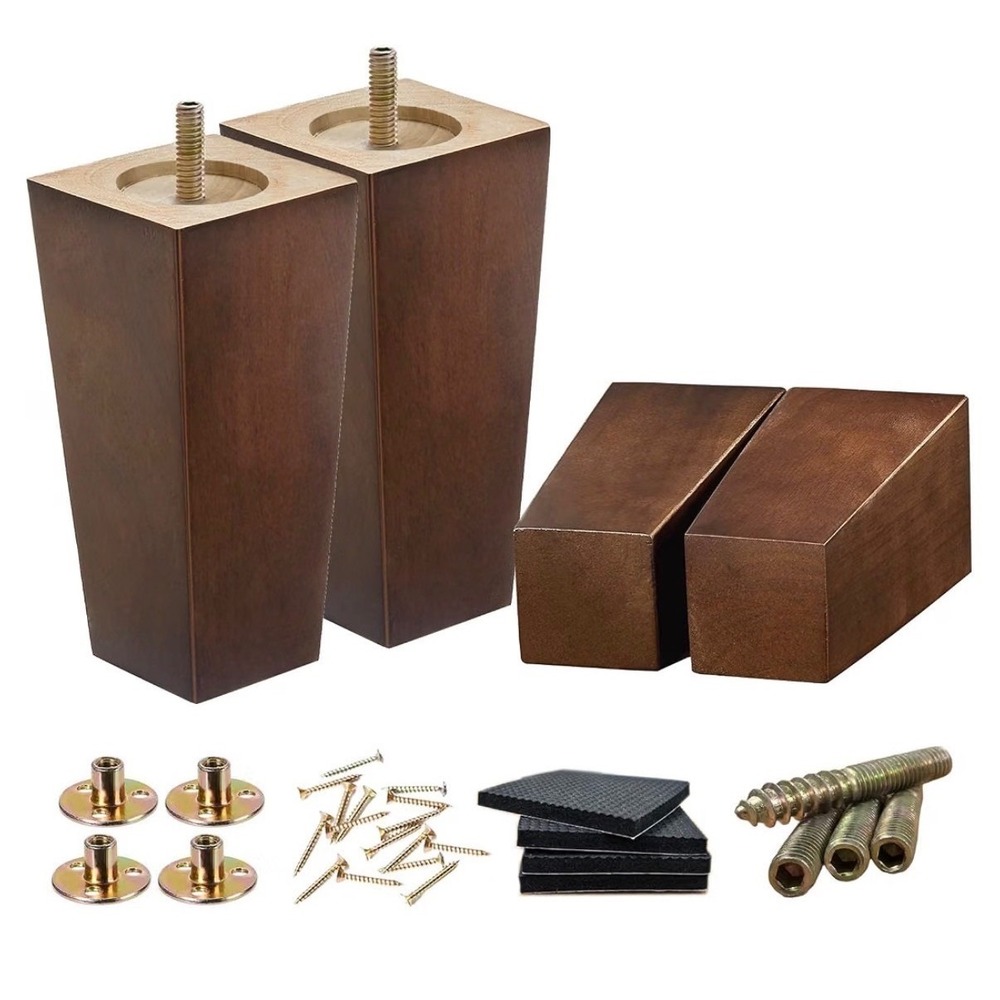 Shanjue 6 Inch Wood Furniture Legs Set of 4 Walnut Tapered Sofa Couch Risers